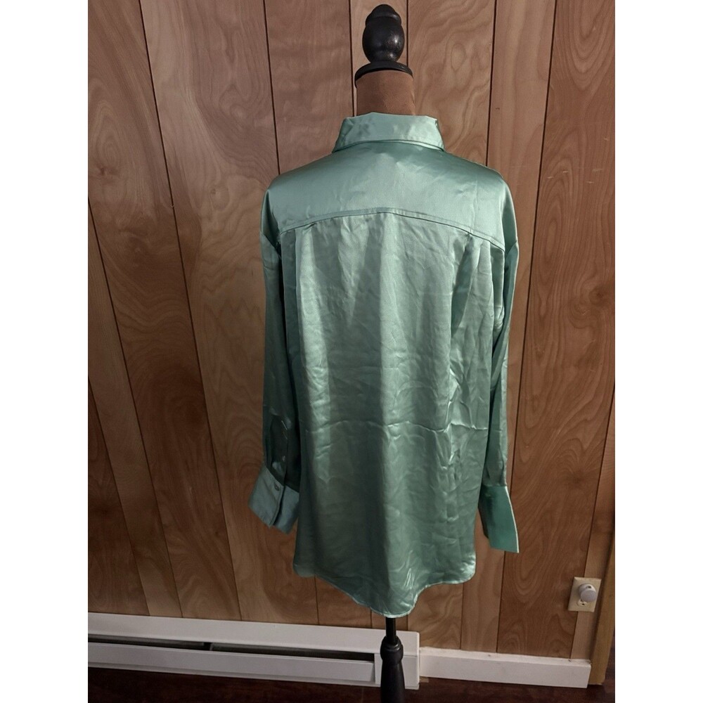 Loft Women’s Satin Wide Cuffed Utility Shirt‎ size Medium M NWT Green - Picture 4 of 8